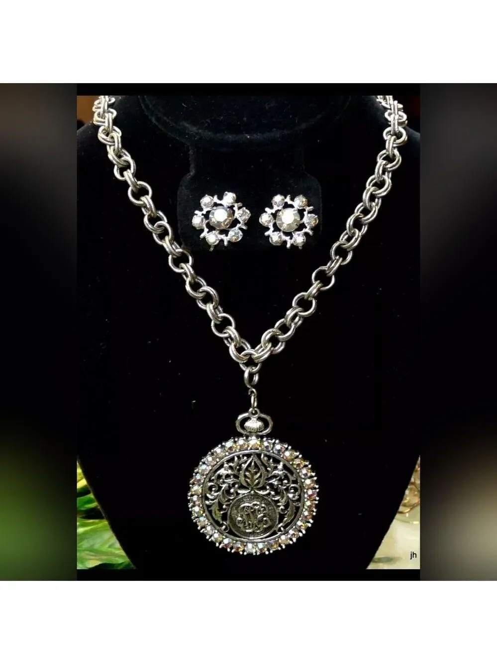 VTG JUDY LEE AB RHINESTONE POCKET WATCH DESIGN PENDANT NECKLACE EARRINGS LOT 20
